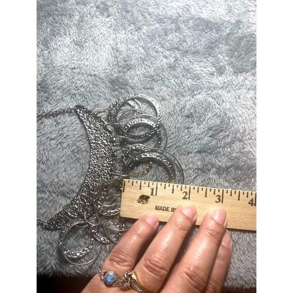 Womens Boho Chic Hammered Polished Silver tone Necklace 19" Layered - Picture 10 of 10